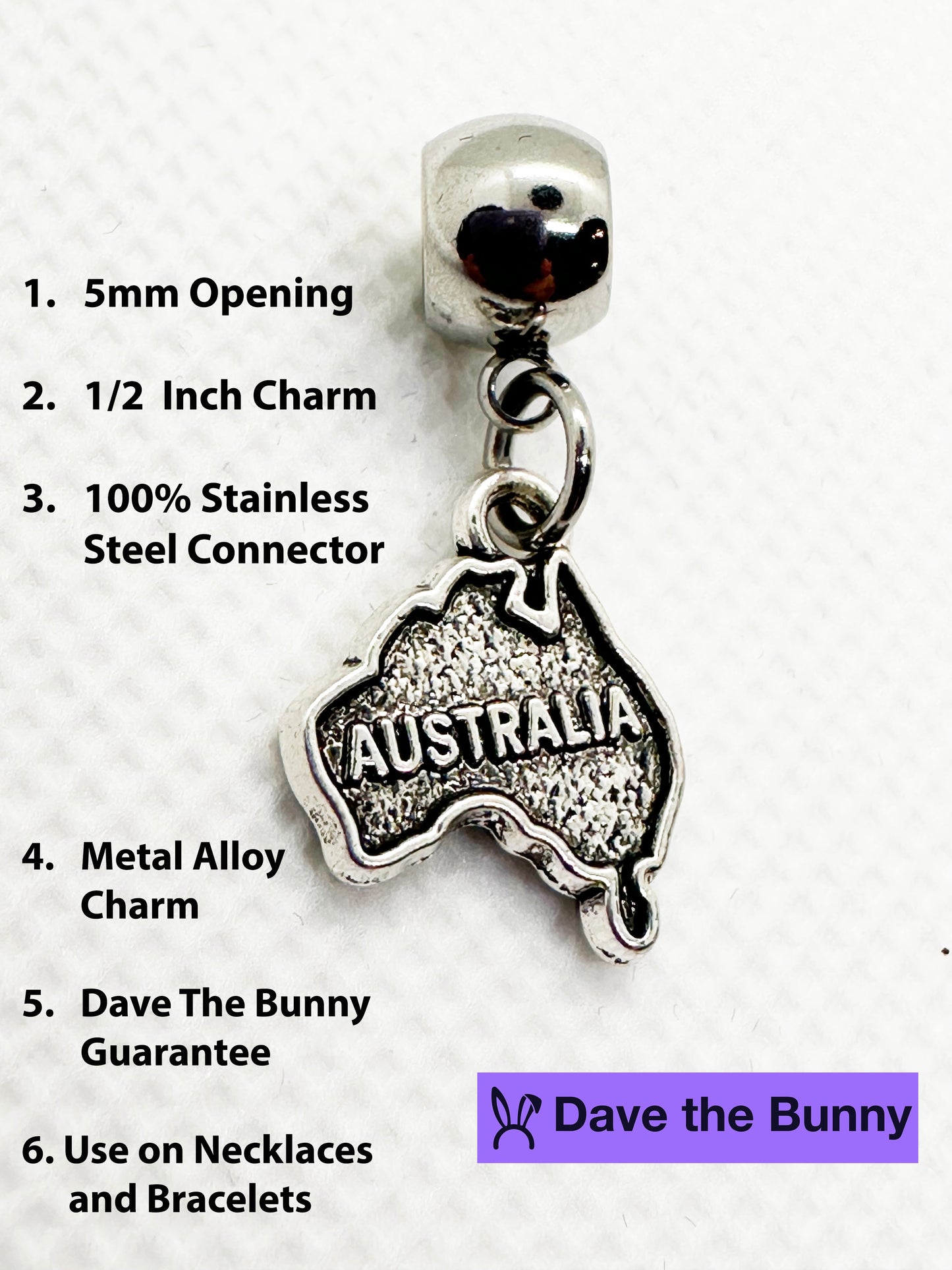 Australia Charm - Australia Map Charm - Stainless Steel Connector with Metal Alloy Charm - Celebrate Australia Day with Aussie Charm - Elegant and Durable Design-2