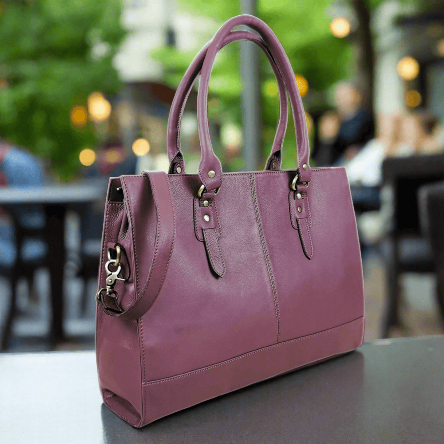 The Signature 17" Leather Laptop Bag, Purple