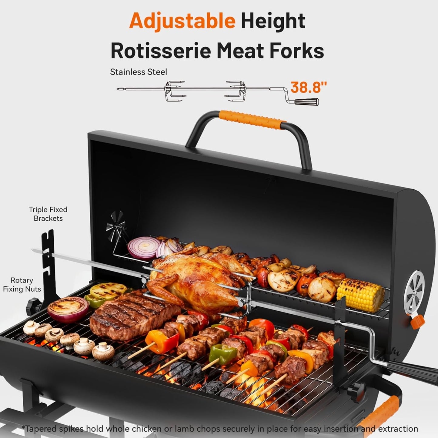 29 Inches Charcoal Grill Heavy Duty RotisserieAttachment-4