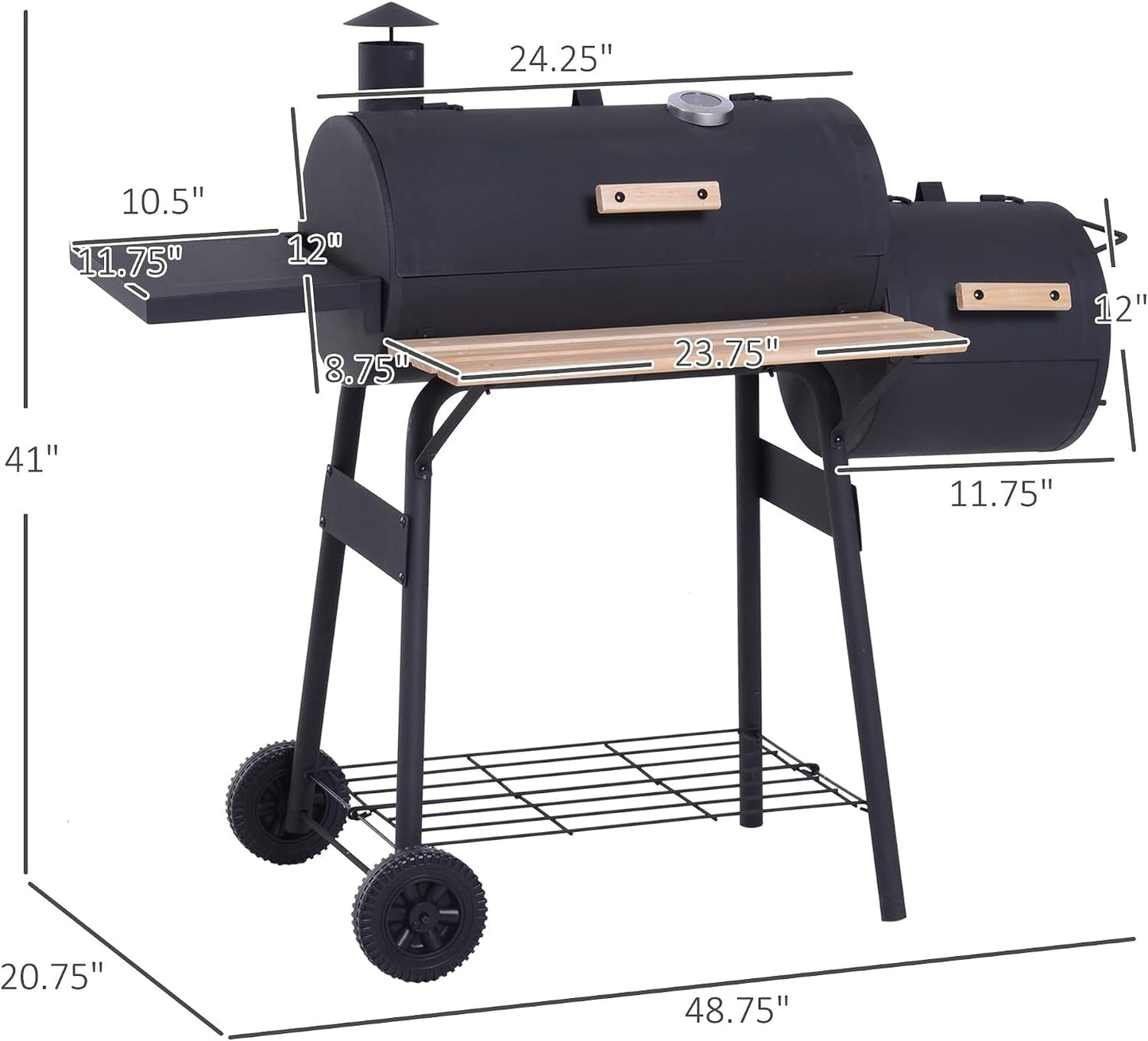 FortyEightInch Portable Charcoal Grill Offset Smoker-1
