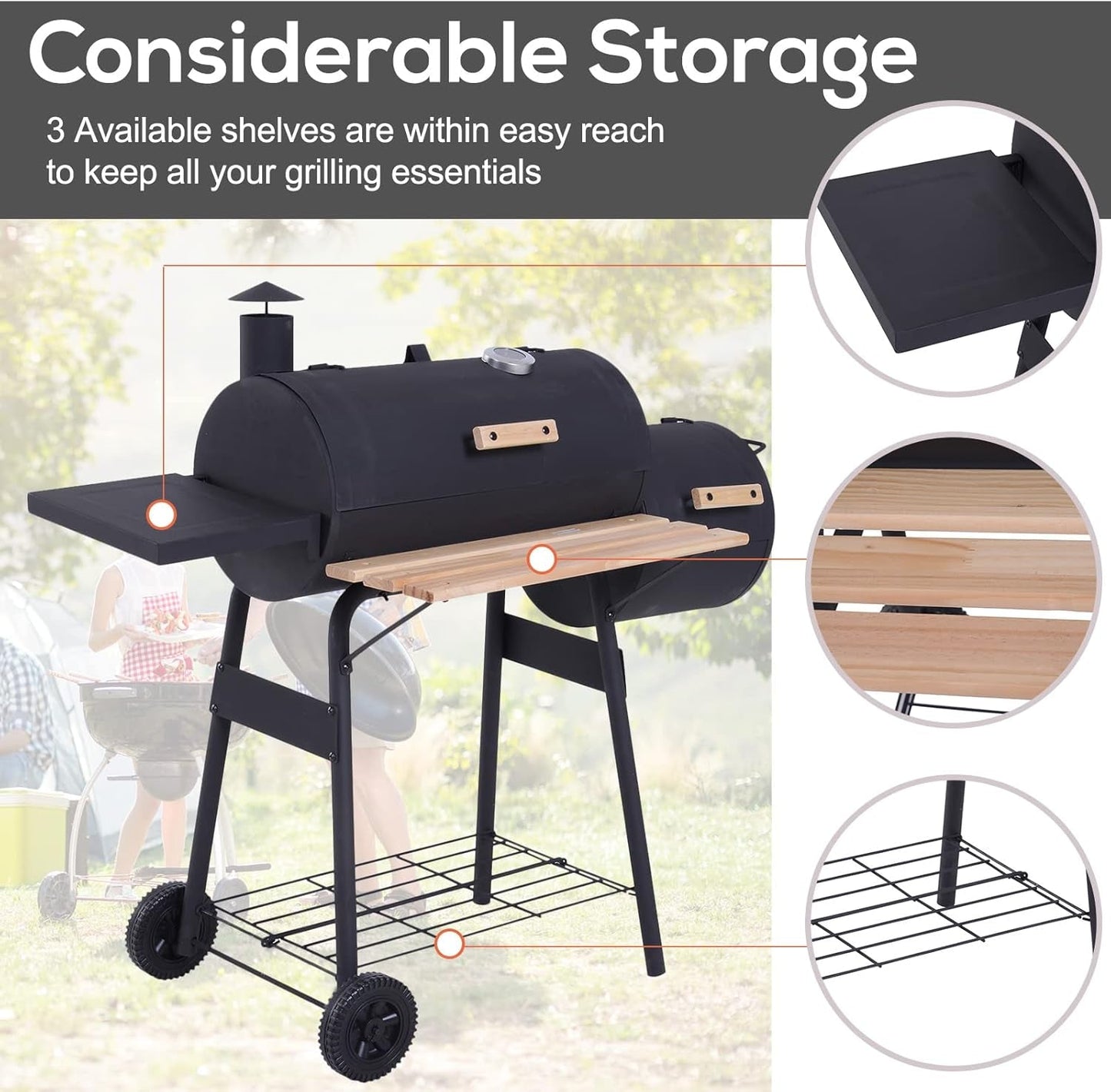 FortyEightInch Portable Charcoal Grill Offset Smoker-4