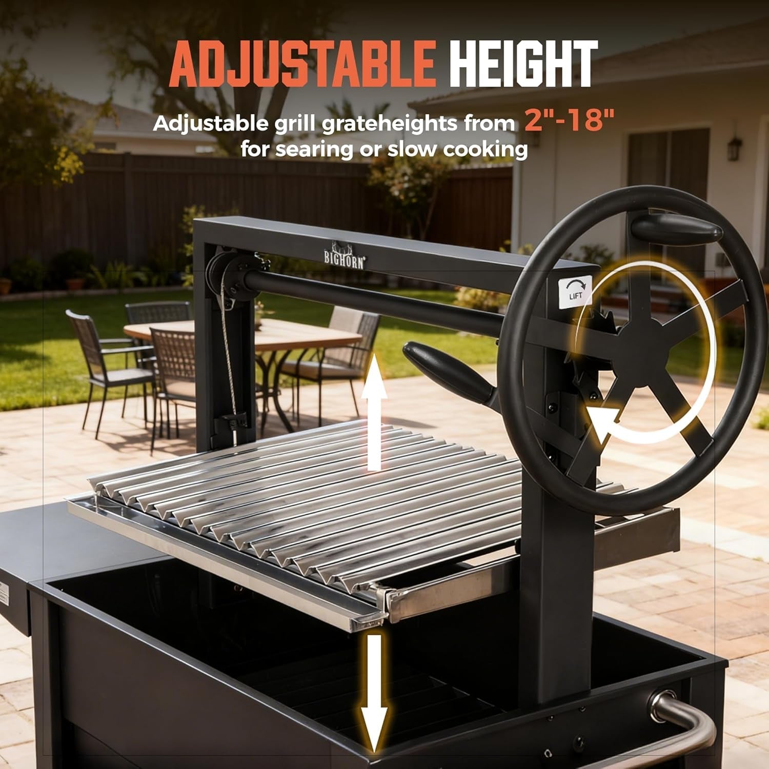 Argentine Parrilla Grill With Adjustable Height Storage-2
