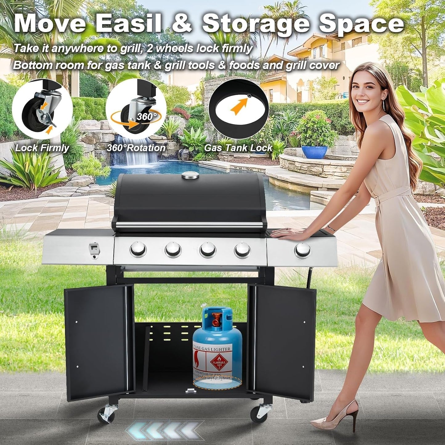 FortyFourThousand BTU Stainless Steel Propane Grill-2