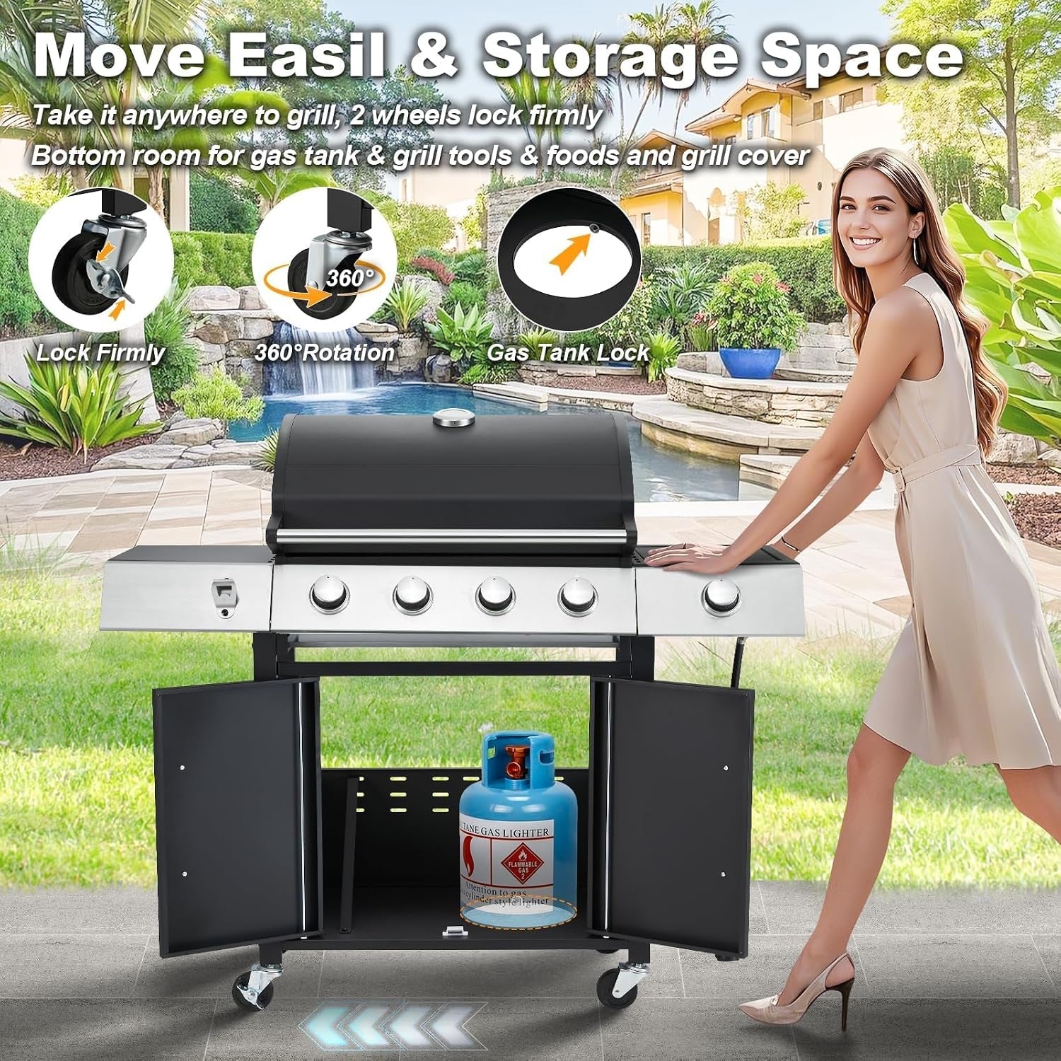 FortyFourThousand BTU Stainless Steel Propane Grill-2