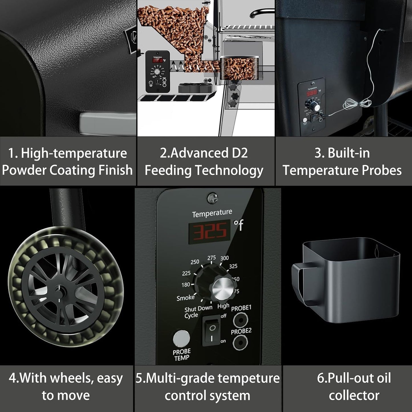 Black Pellet Grill Smoker With TemperaturePrecision-2