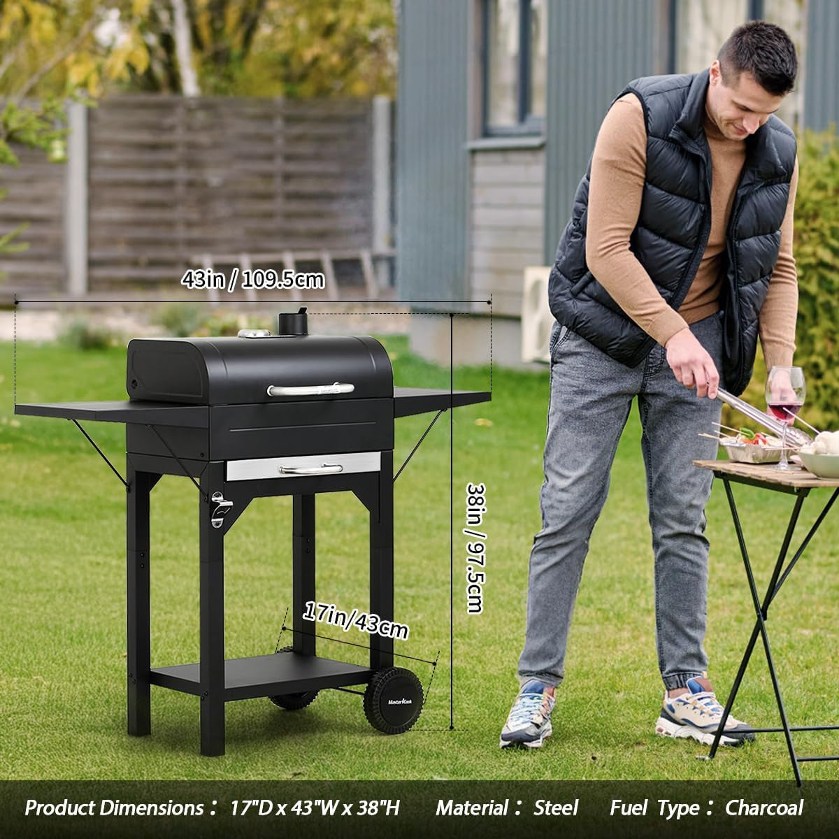 Charcoal Grill With Black Side Tables 332SquareInches-1