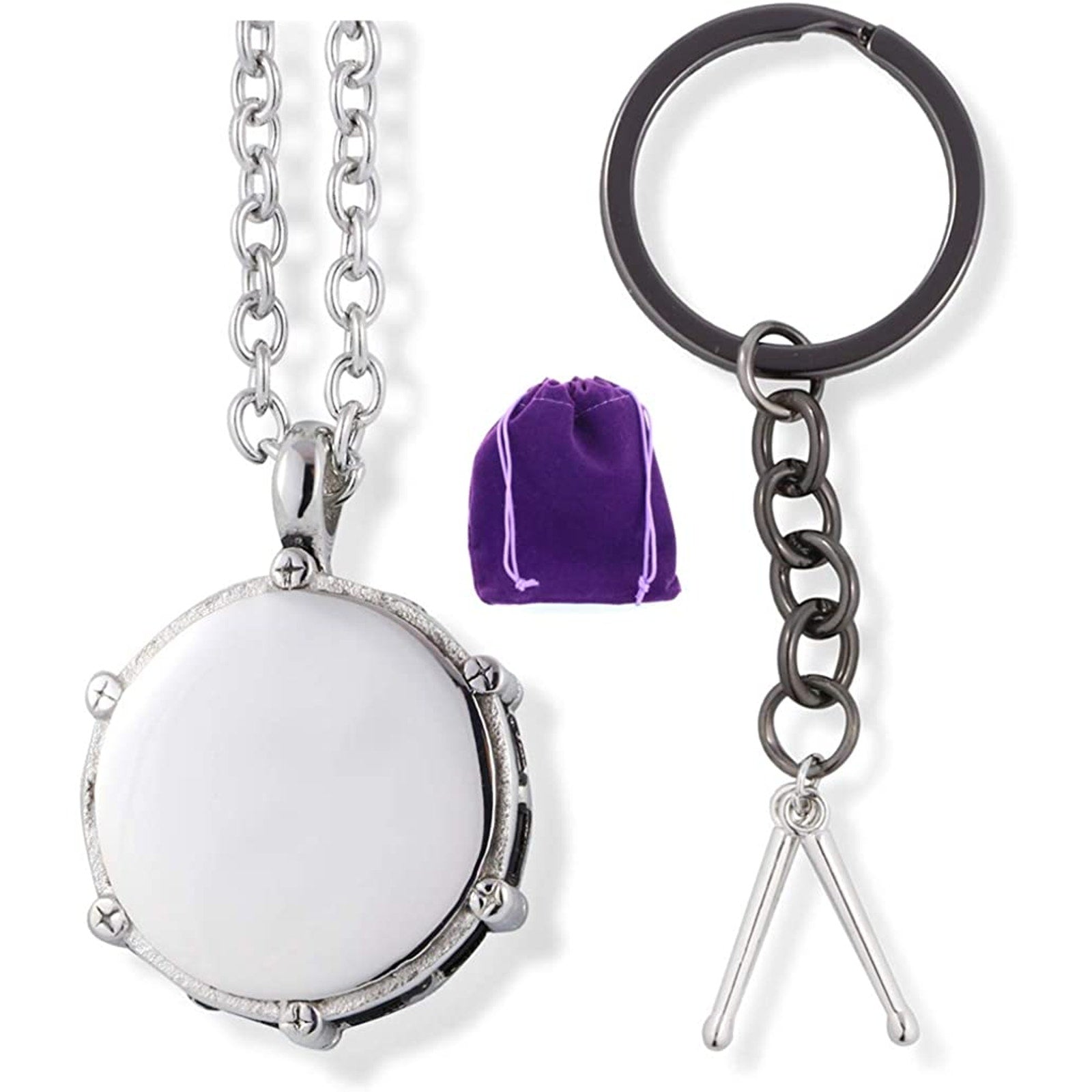 Snare Drum Charm Necklace with Drum Sticks Keychain-0
