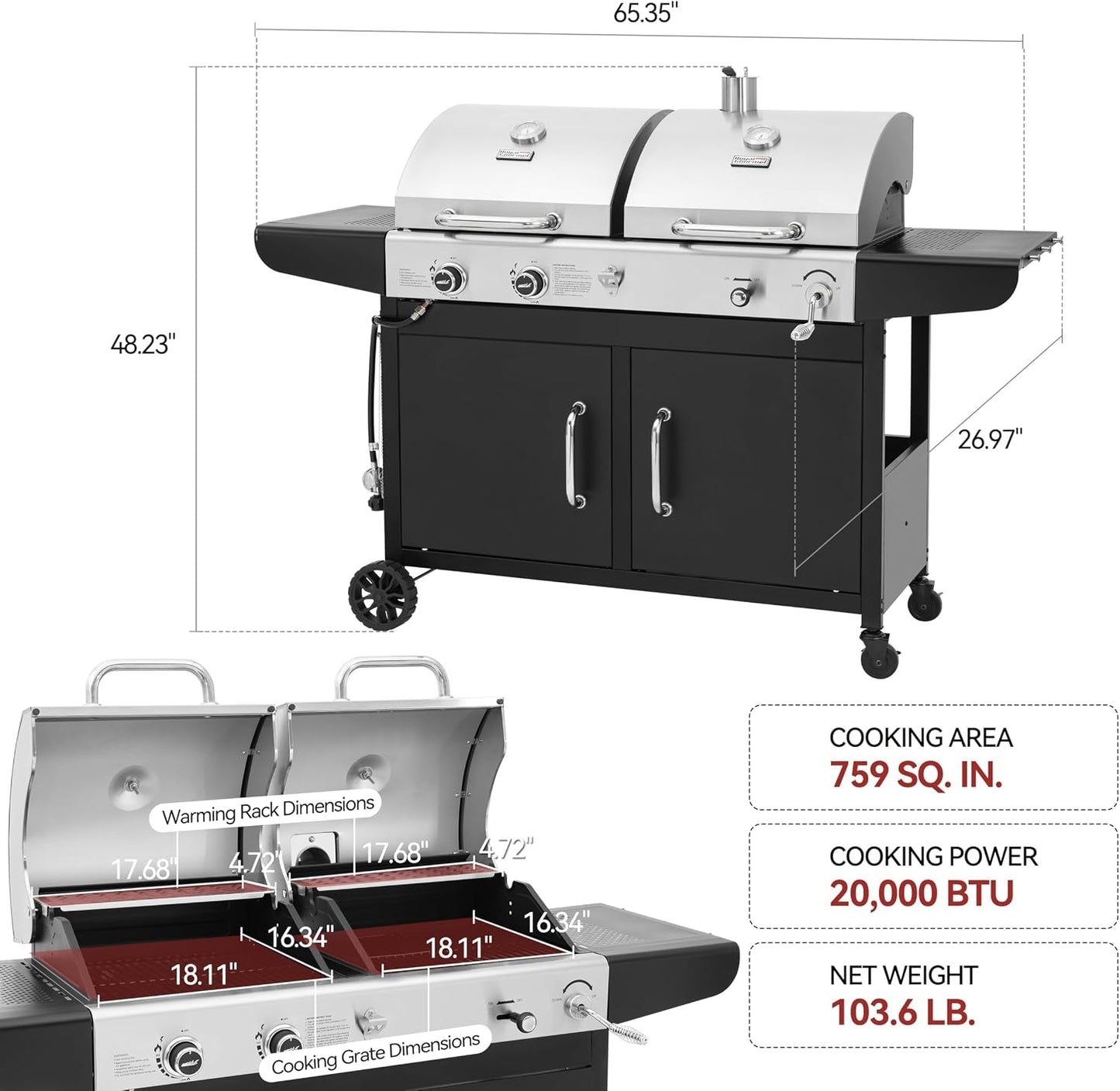 ZH3002N Dual Fuel Grill Propane Charcoal OutdoorPatio-2