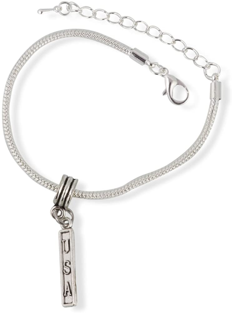 USA on rectangle Snake Chain Charm Bracelet-0