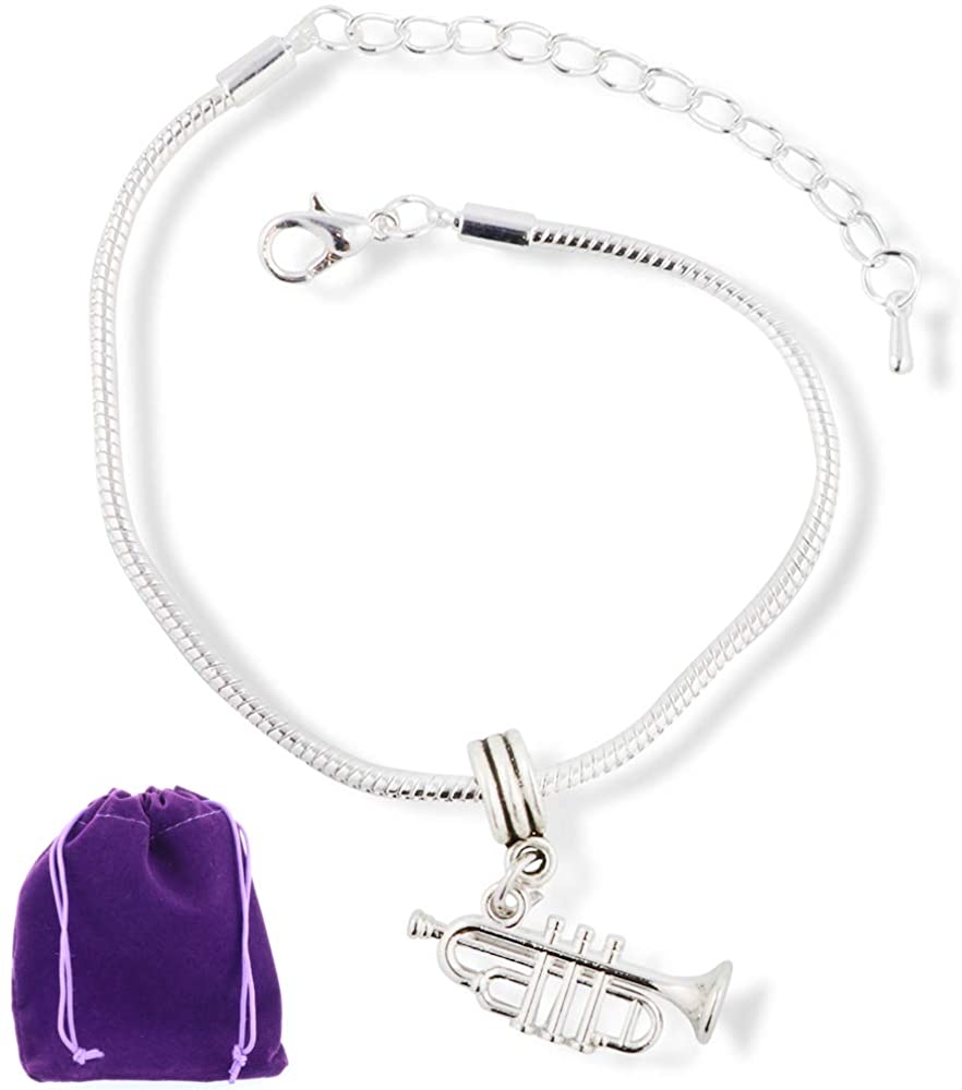 Trumpet Bracelet | Musical Instrument Snake Chain Charm Bracelet Gift for Women or Men-0