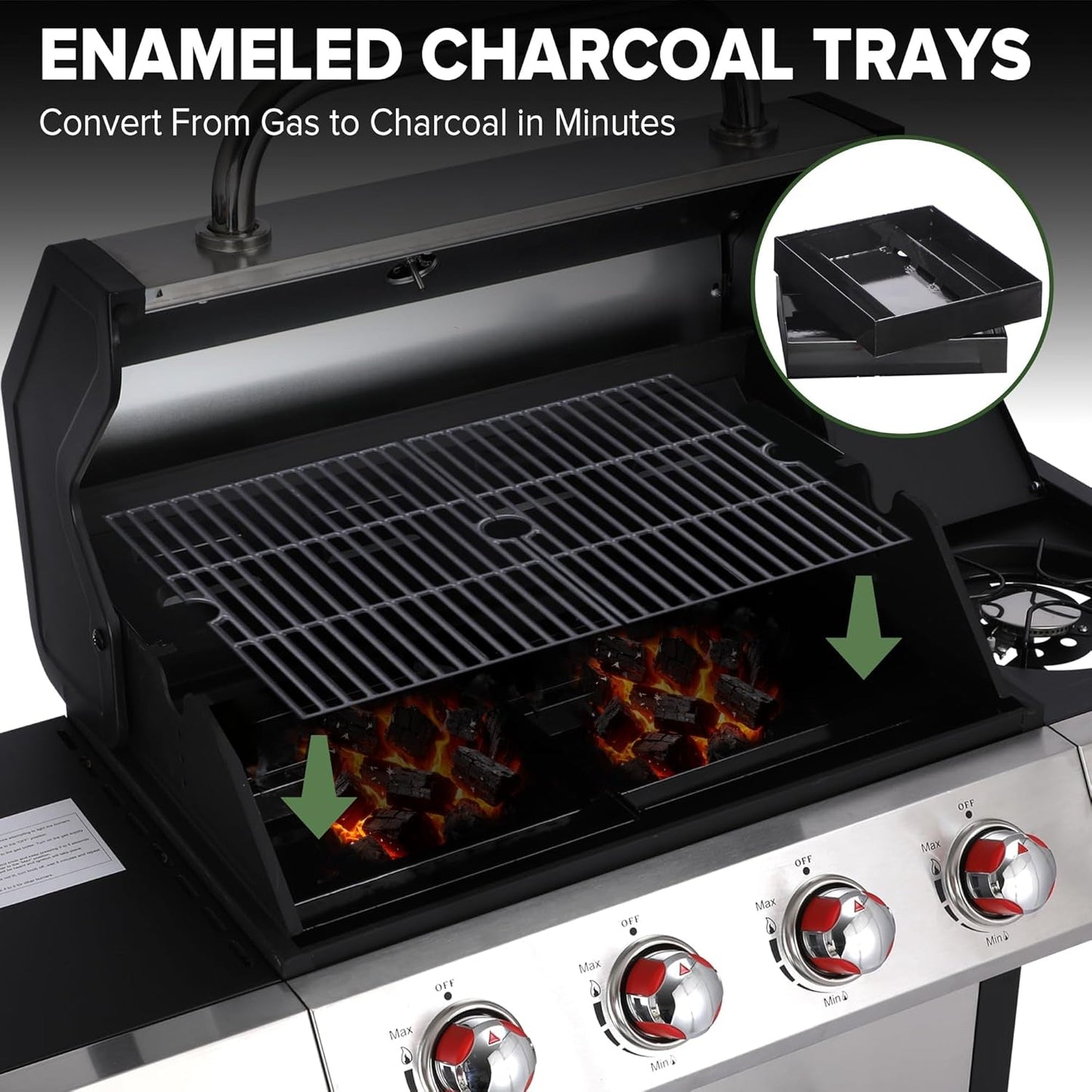 Gas Charcoal Barbecue Grill System Porcelain Grates-3