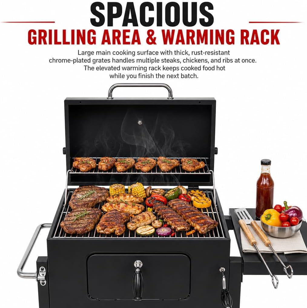 Large CommercialGrade Charcoal Grill With Front Door-3