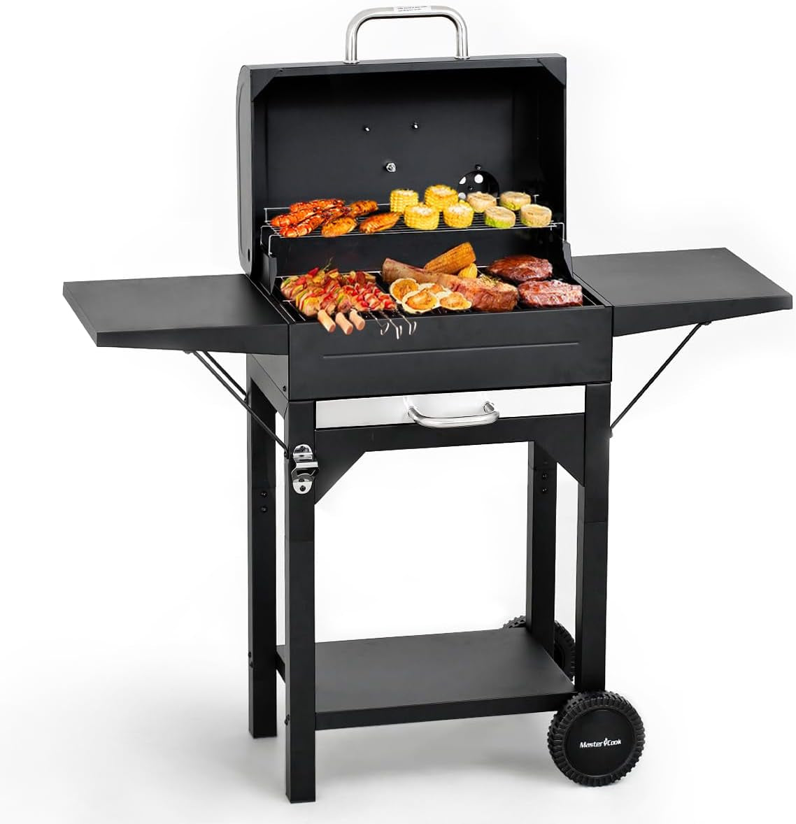 Charcoal Grill With Black Side Tables 332SquareInches-0