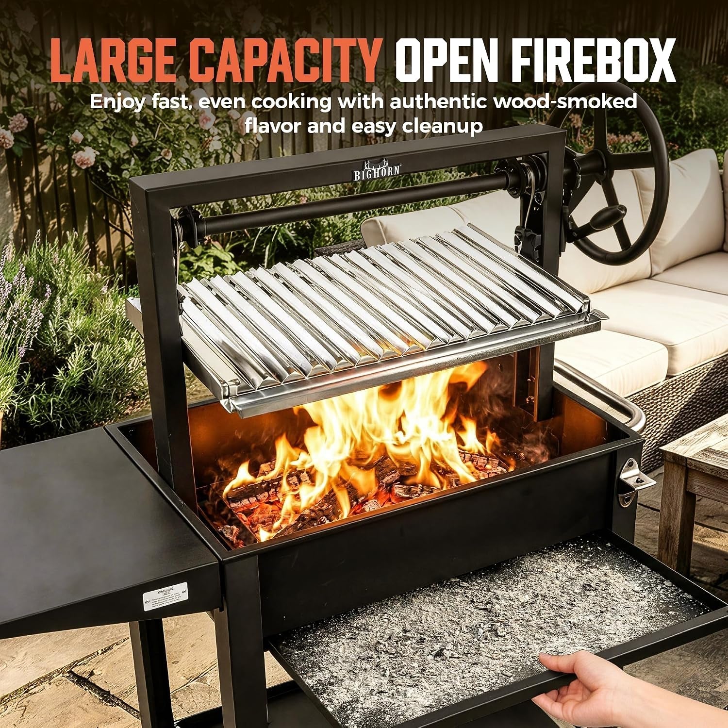 Argentine Parrilla Grill With Adjustable Height Storage-4