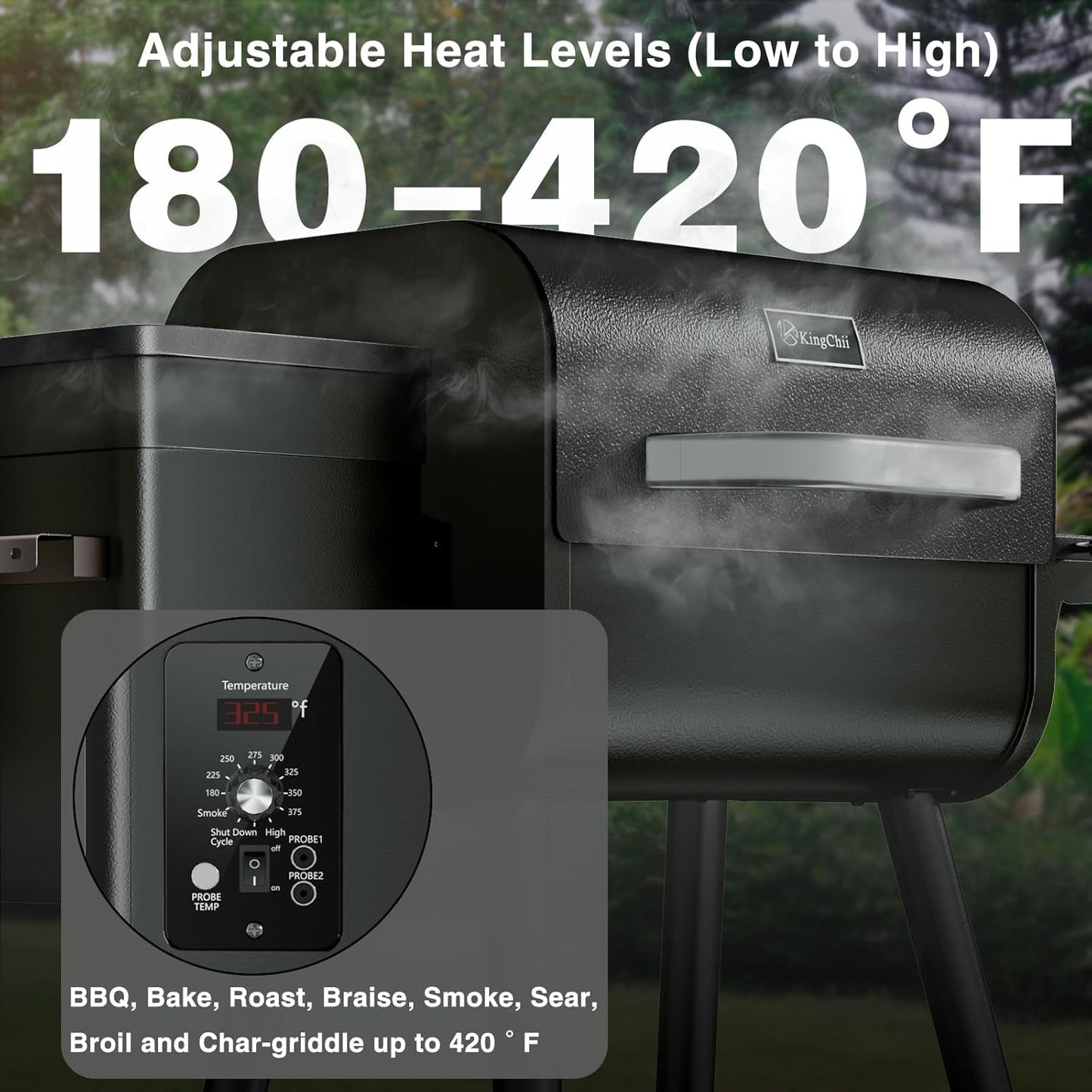 Black Pellet Grill Smoker With TemperaturePrecision-3