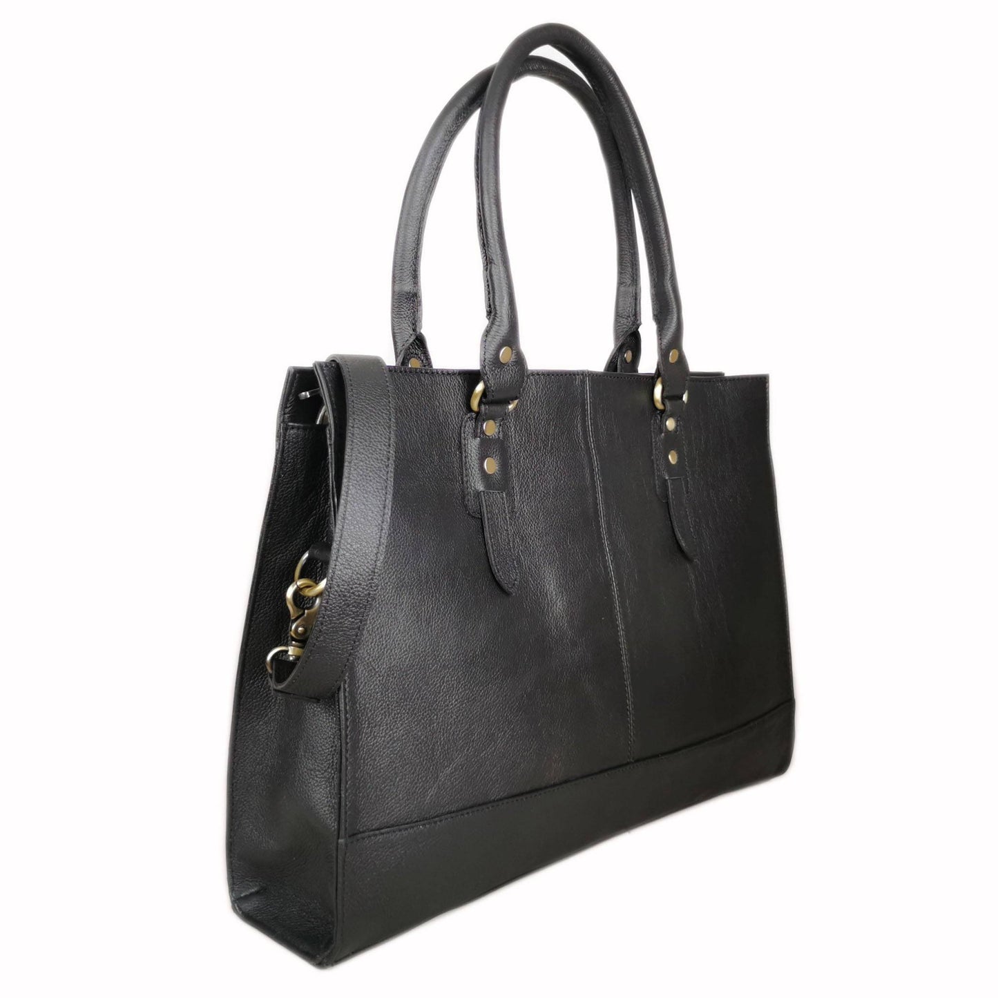 The Signature 17" Leather Laptop Bag, Black