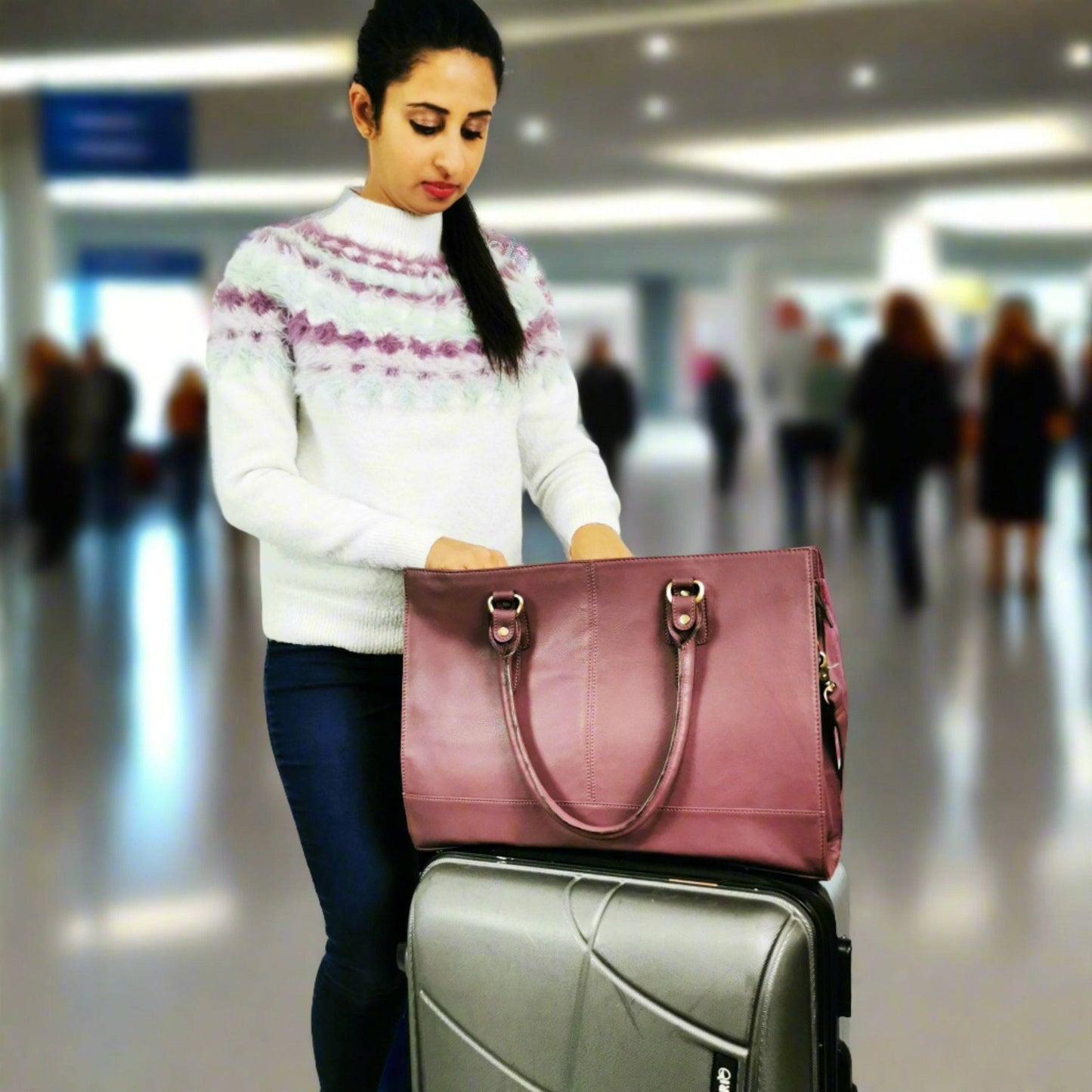 The Signature 17" Leather Laptop Bag, Purple