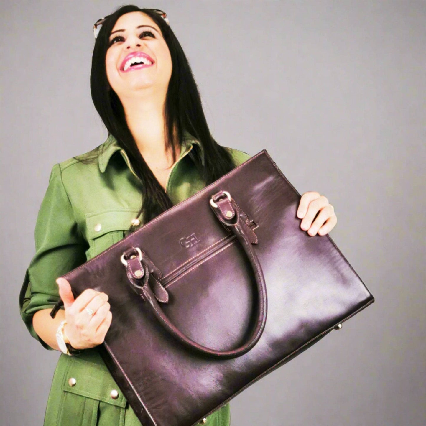The Signature 17" Leather Laptop Bag, Purple