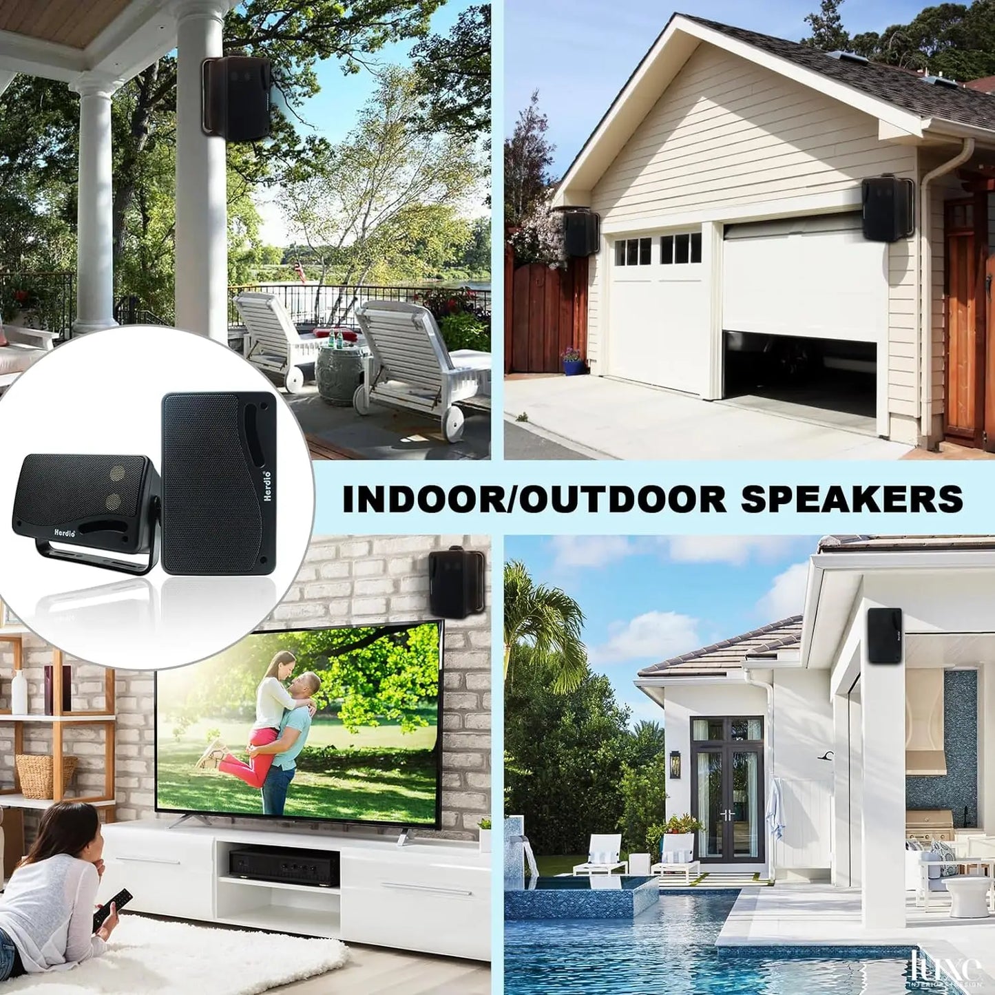 3-Way Waterproof Wall Mount Speakers Black