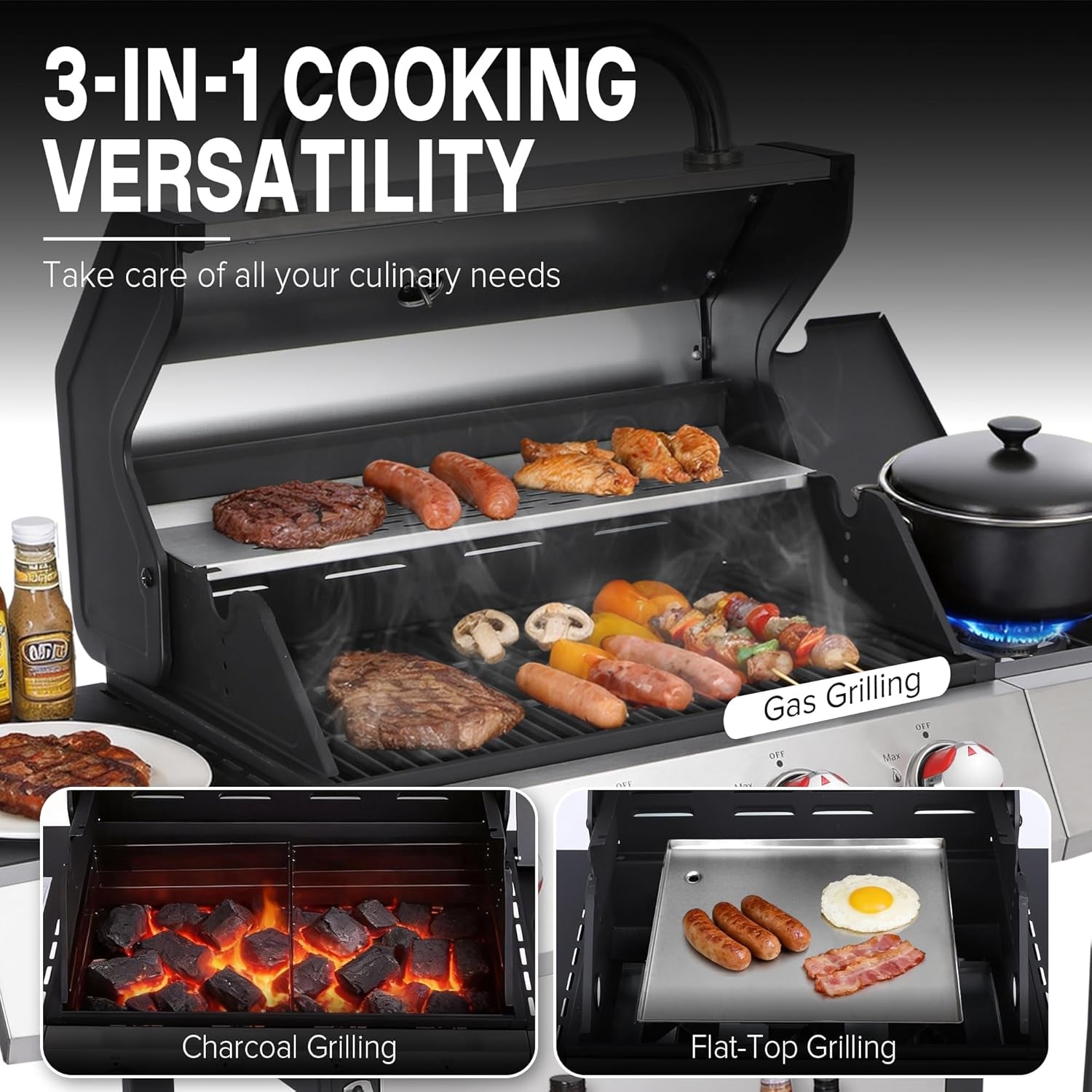 Gas Charcoal Barbecue Grill System Porcelain Grates-2