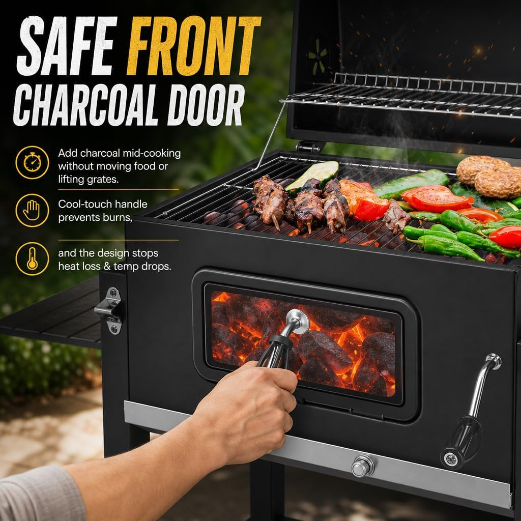 Large CommercialGrade Charcoal Grill With Front Door-2
