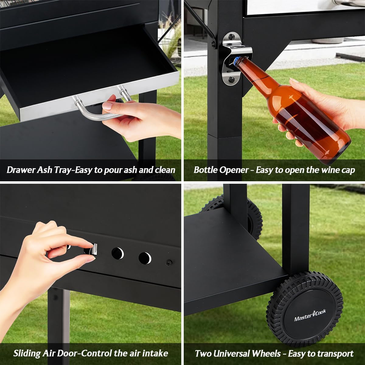 Charcoal Grill With Black Side Tables 332SquareInches-3