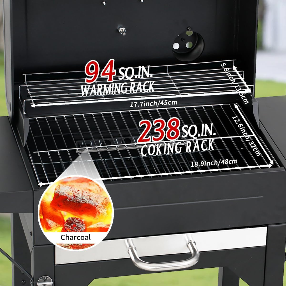 Charcoal Grill With Black Side Tables 332SquareInches-2
