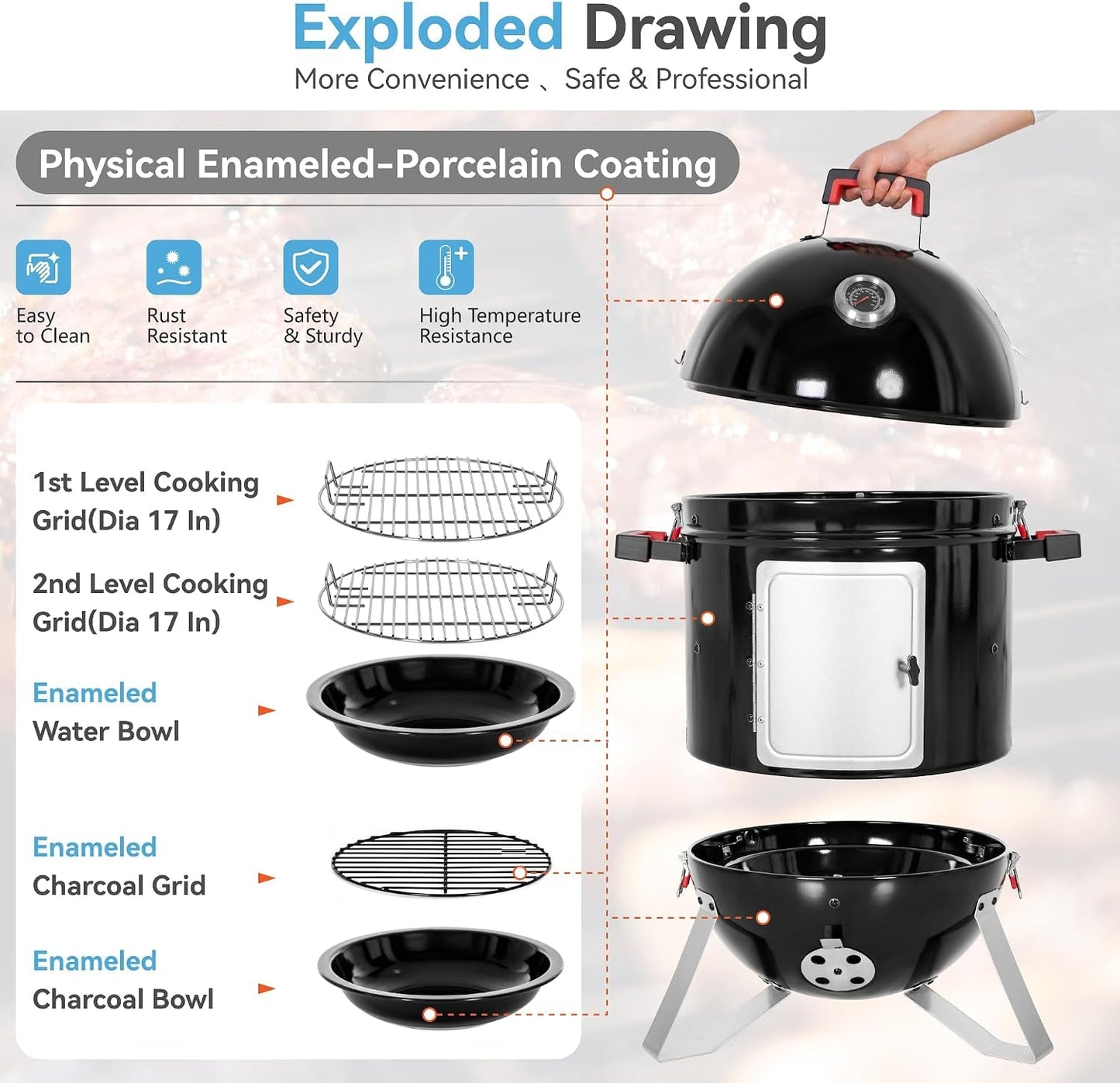 Eighteen Inch Vertical Charcoal Smoker Grill Portable-4