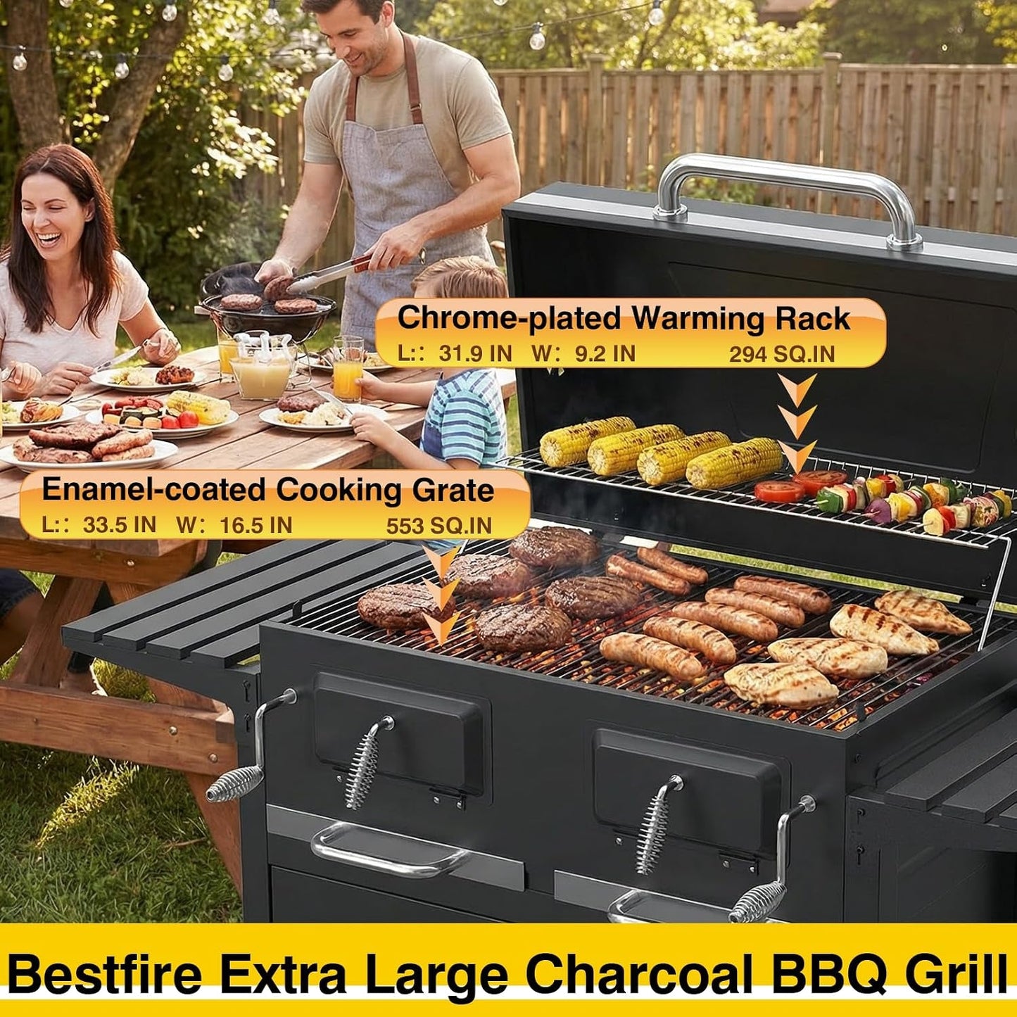 63Inch Cabinet Charcoal Grill Smoker With FoldingTables-2