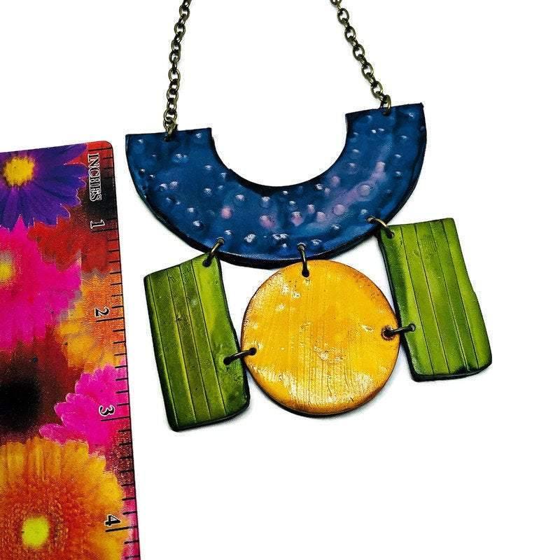 Colorful Painted Statement Necklace with Geometric Design-3