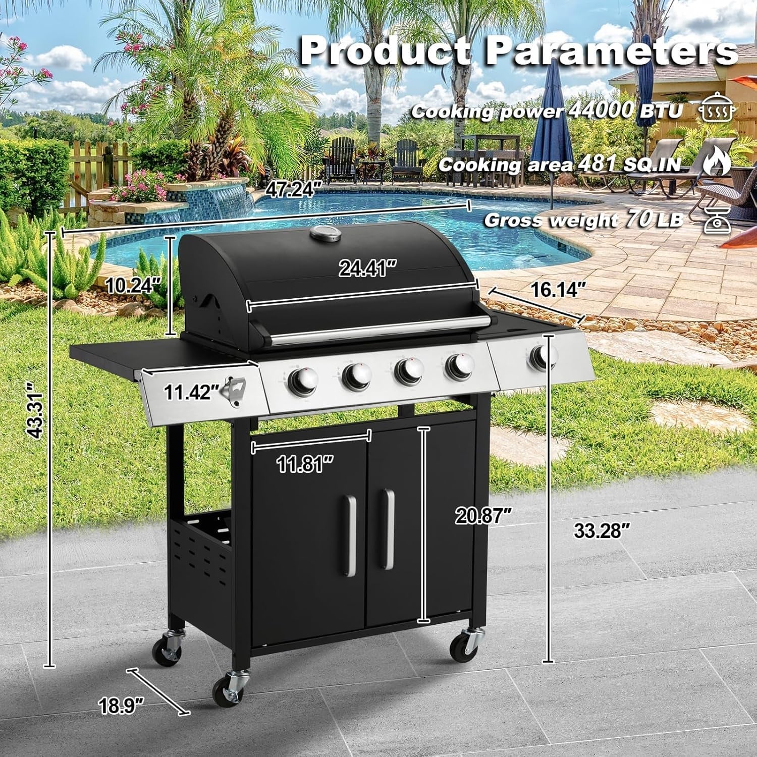 FortyFourThousand BTU Stainless Steel Propane Grill-1