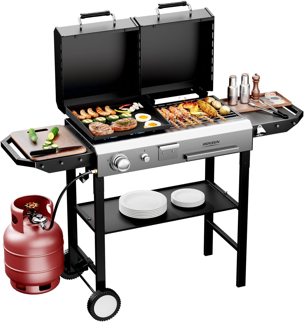 Propane Charcoal Grill Multifunctional Lid Outdoor Backyard-0
