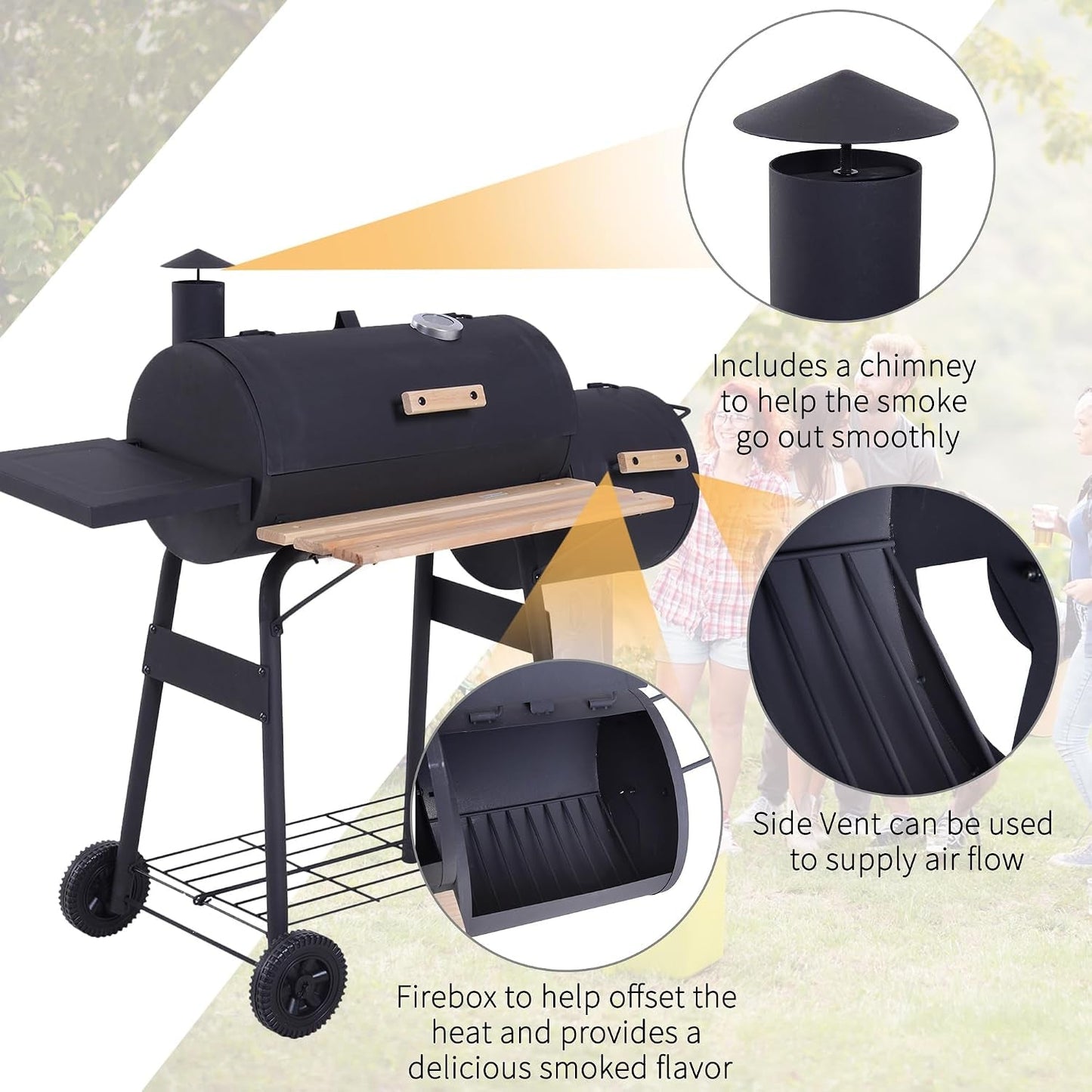 FortyEightInch Portable Charcoal Grill Offset Smoker-3