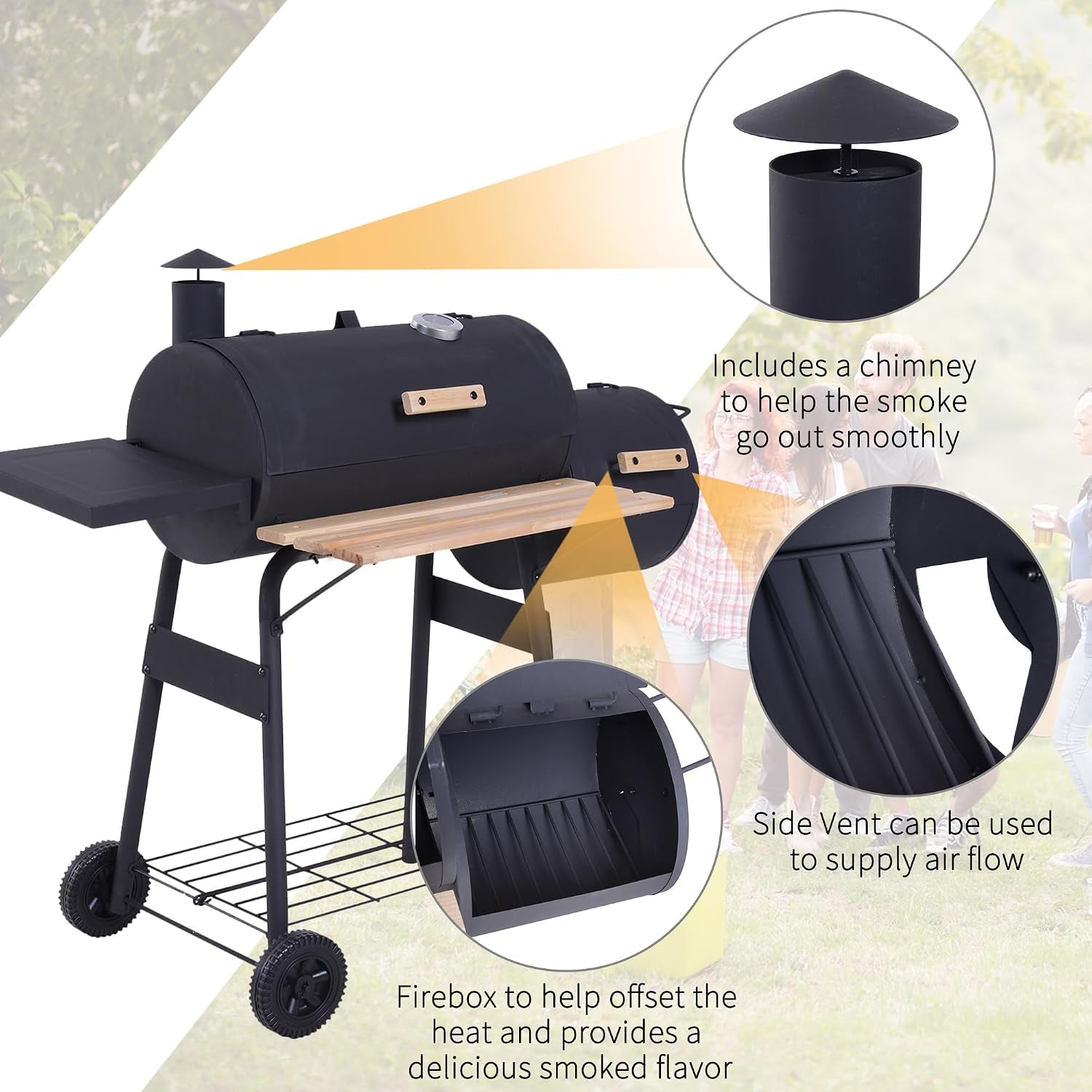 FortyEightInch Portable Charcoal Grill Offset Smoker-3