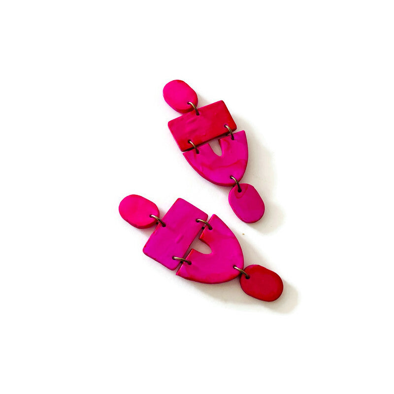 Extra Large Red Clip On Earrings Handmade "Lee"-3