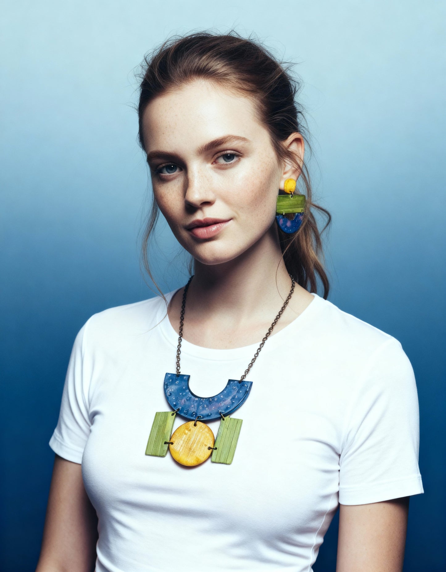 Colorful Painted Statement Necklace with Geometric Design-1