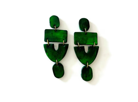 Extra Large Red Clip On Earrings Handmade "Lee"-5