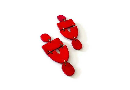 Extra Large Red Clip On Earrings Handmade "Lee"-0