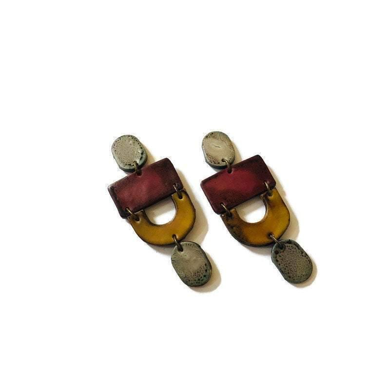 Extra Large Red Clip On Earrings Handmade "Lee"-12