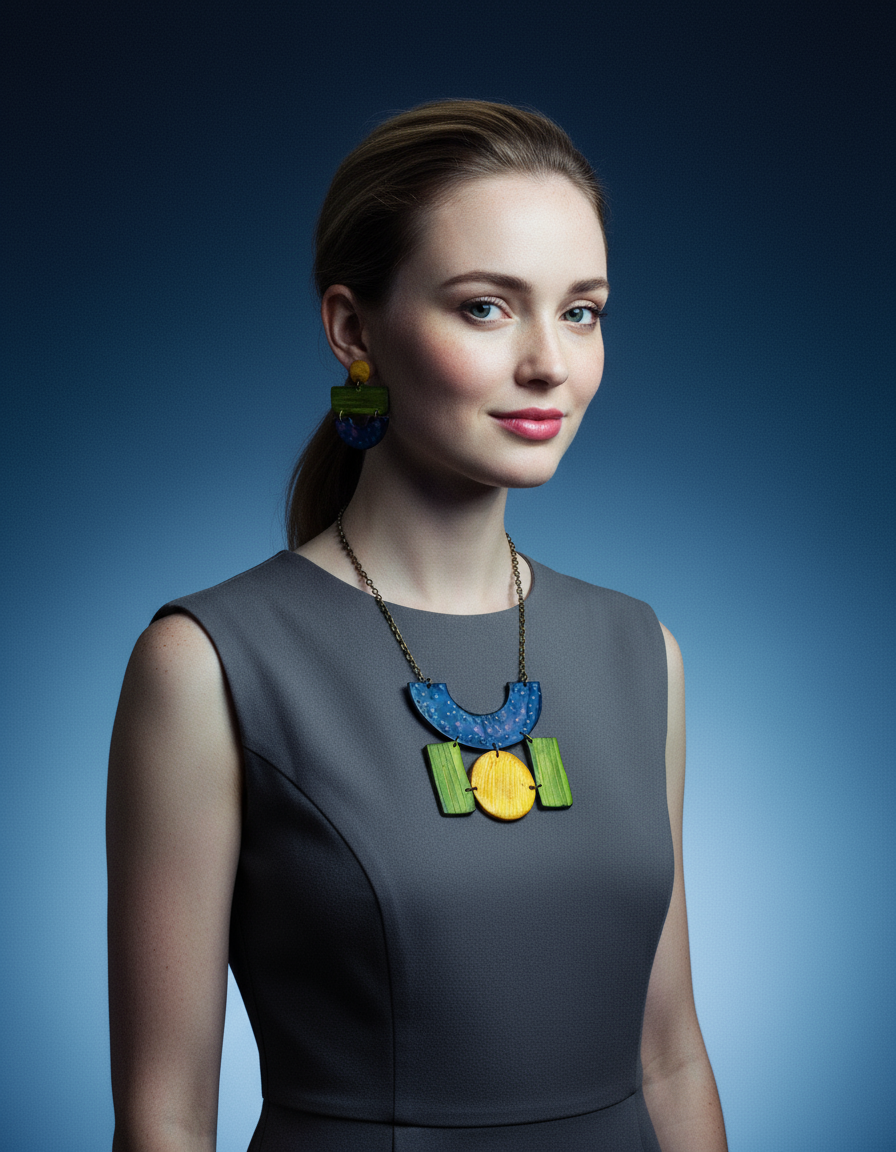 Colorful Painted Statement Necklace with Geometric Design-4